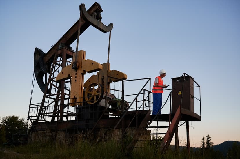 Oil rig worker inspecting equipment