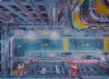 Industrial facility with colorful lighting