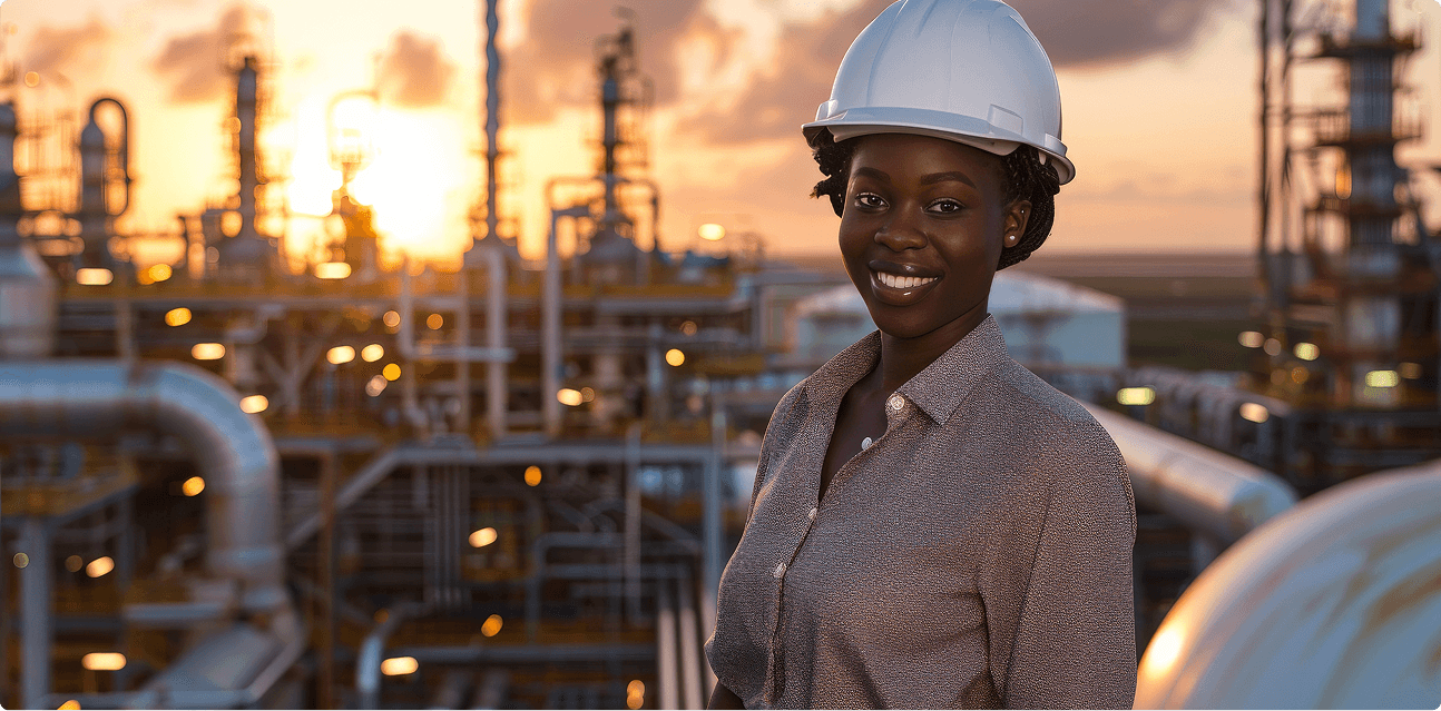 Video thumbnail showing an engineer at an oil facility